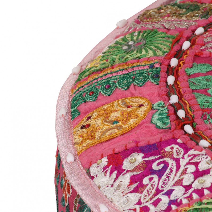 Pouf rond en coton en patchwork fait à la main 40 x 20 cm Rose