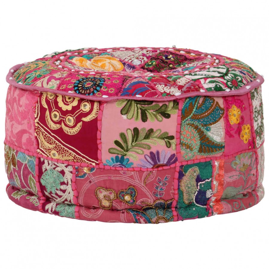 Pouf rond en coton en patchwork fait à la main 40 x 20 cm Rose