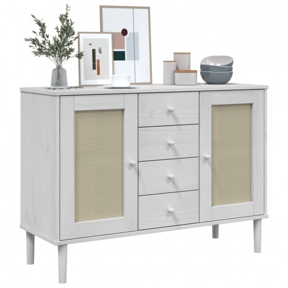 Buffet SENJA aspect rotin blanc 112x40x80cm bois massif de pin