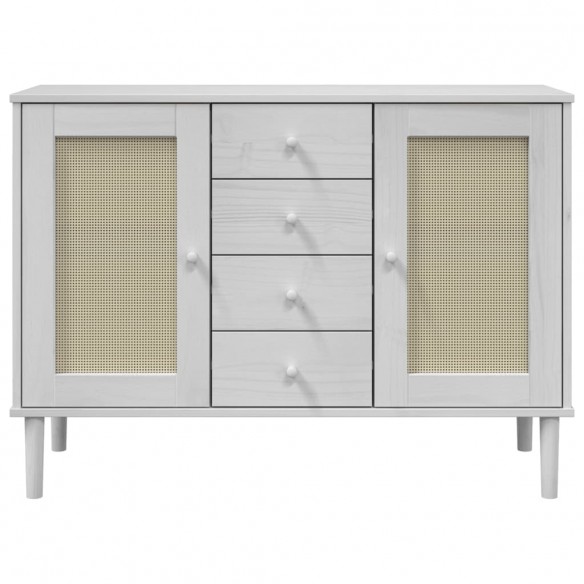 Buffet SENJA aspect rotin blanc 112x40x80cm bois massif de pin