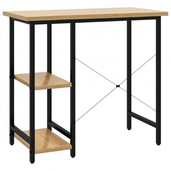 Bureau d'ordinateur Noir et chêne clair 80x40x72cm MDF et métal