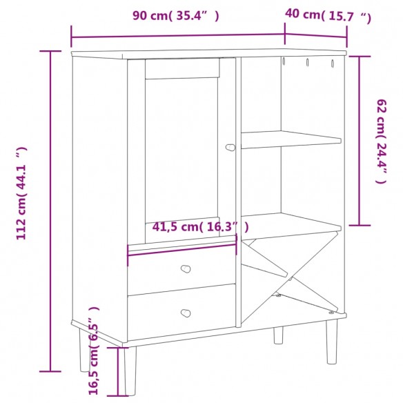 Buffet SENJA aspect rotin blanc 90x40x112cm bois massif de pin