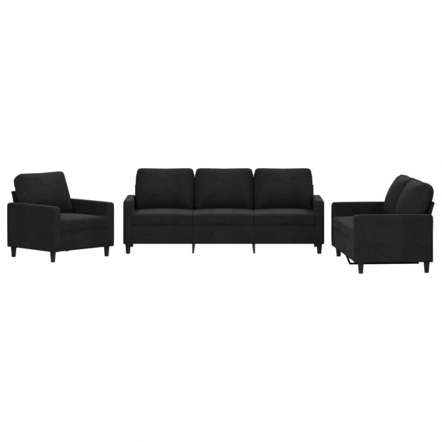 Ensemble de canapés 3 pcs avec coussins Noir Velours