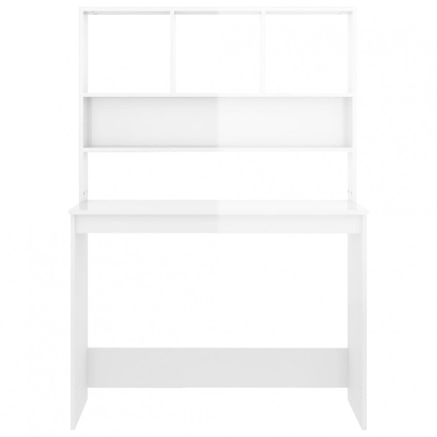 Bureau et étagères Blanc brillant 102x45x148 cm Bois ingénierie