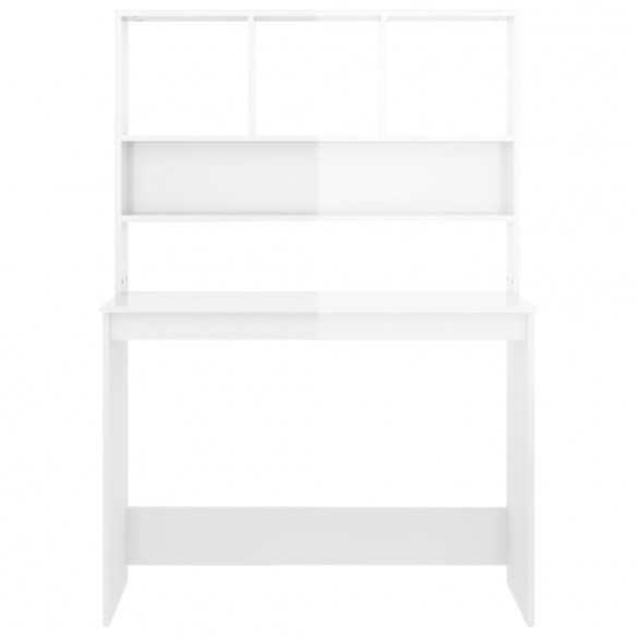 Bureau et étagères Blanc brillant 102x45x148 cm Bois ingénierie