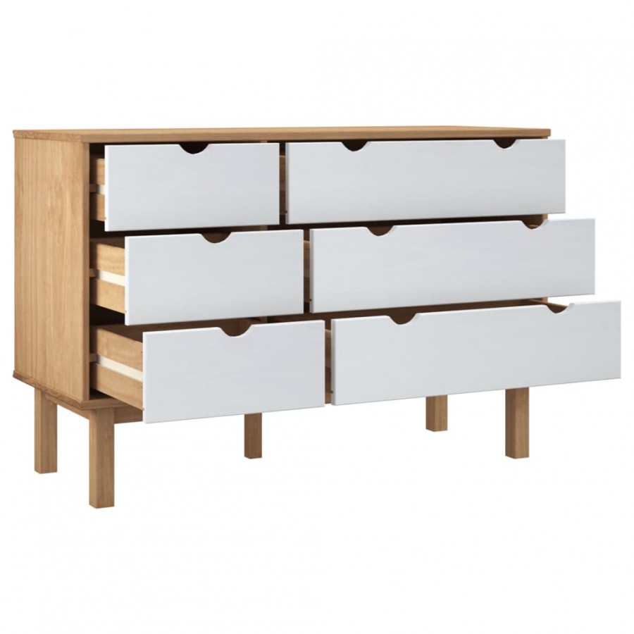 Commode OTTA marron et blanc 111x43x73,5 cm bois de pin massif