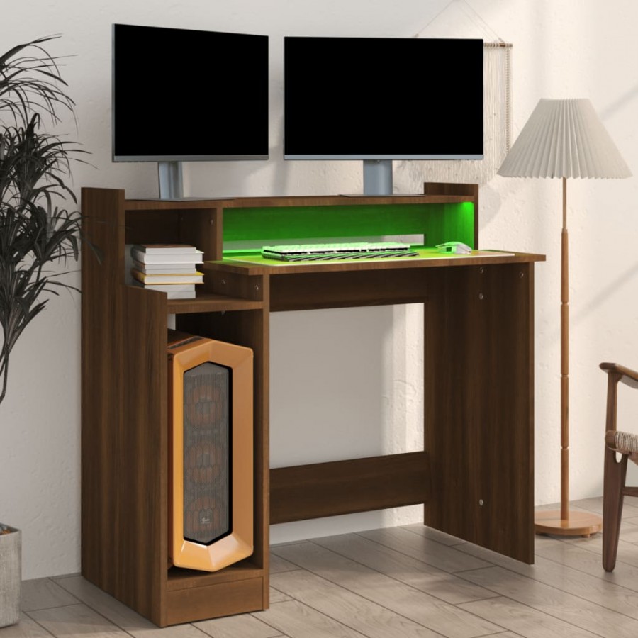 Bureau et lumières LED Chêne brun 97x45x90 cm 