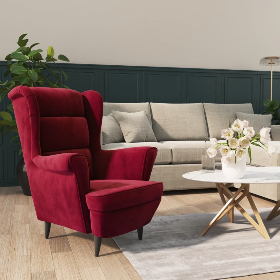 Fauteuil rouge bordeaux velours