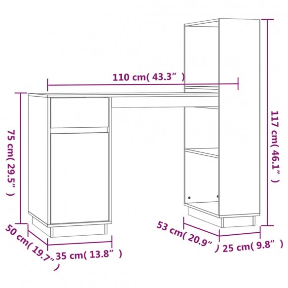 Bureau 110x53x117 cm Bois massif de pin
