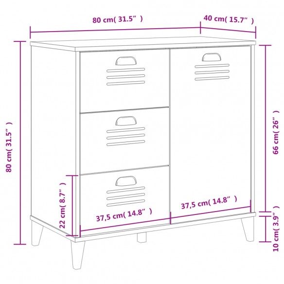 Buffet VIKEN blanc 80x40x80 cm bois massif de pin