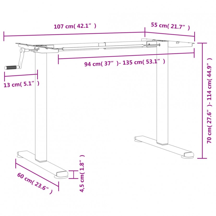 Cadre de bureau debout noir (94-135)x60x(70-114) cm acier