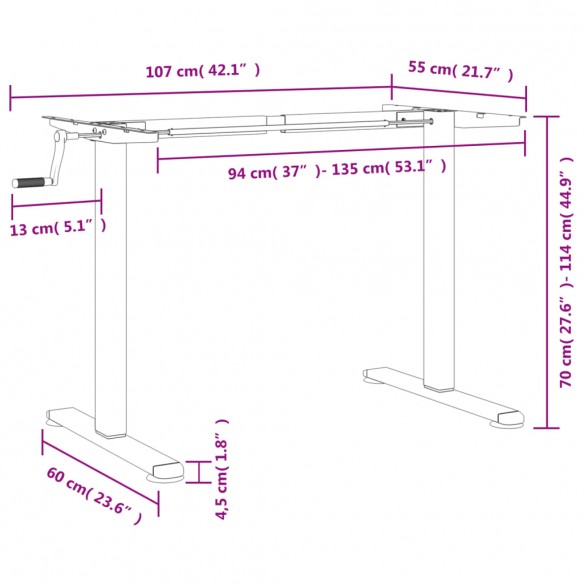 Cadre de bureau debout noir (94-135)x60x(70-114) cm acier