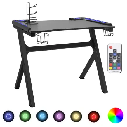 Bureau de jeu à LED en forme de Y noir 90x60x75 cm 2