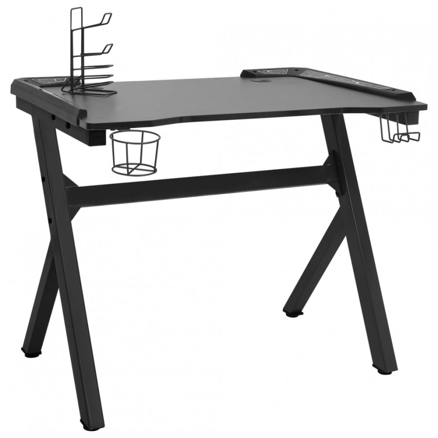 Bureau de jeu à LED en forme de Y noir 90x60x75 cm