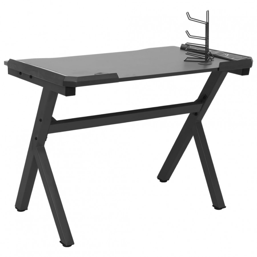 Bureau de jeu à LED en forme de Y noir 90x60x75 cm