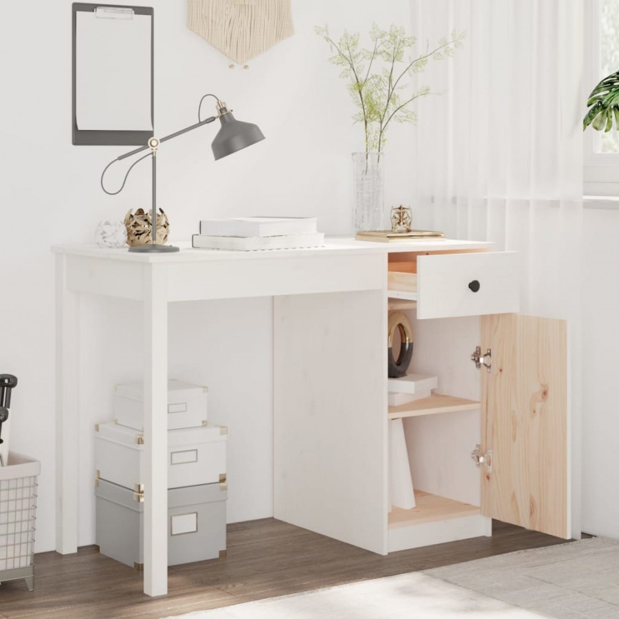 Bureau Blanc 100x50x75 cm Bois massif de pin