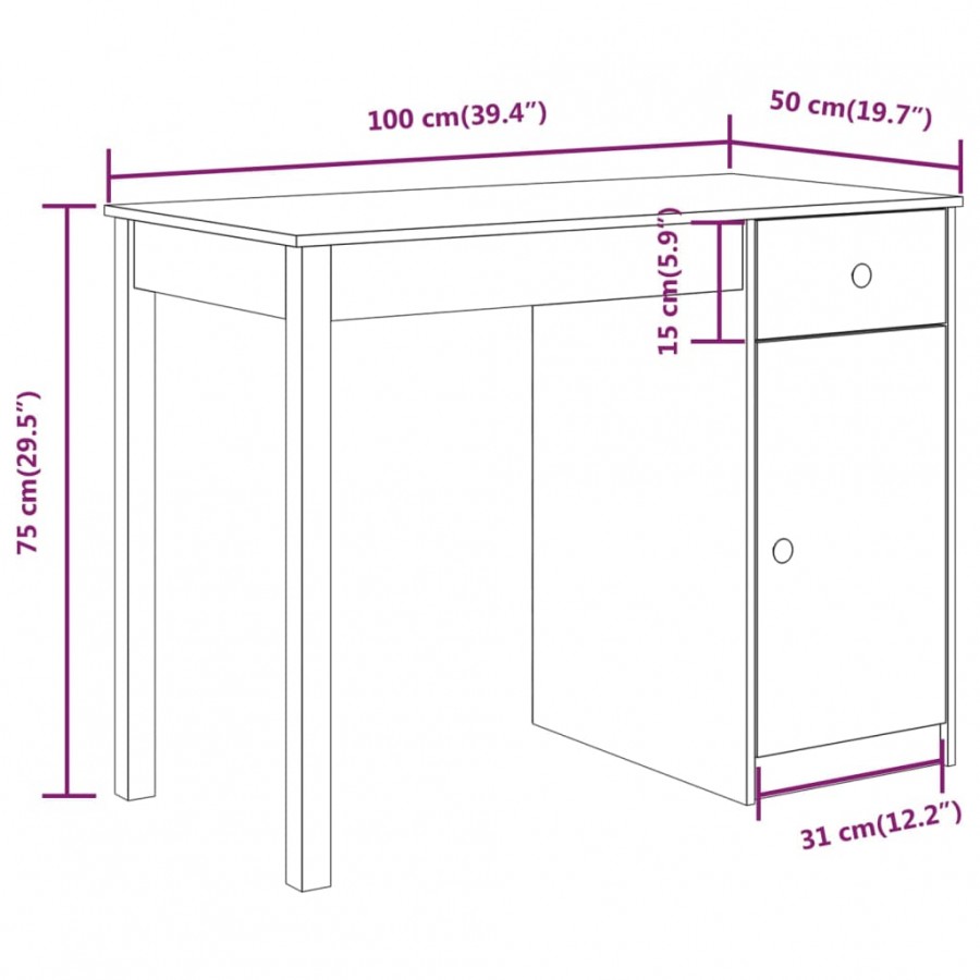 Bureau Blanc 100x50x75 cm Bois massif de pin