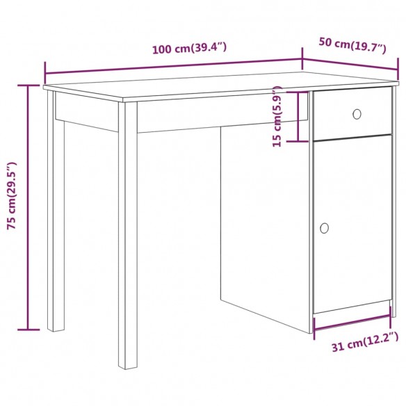 Bureau Blanc 100x50x75 cm Bois massif de pin