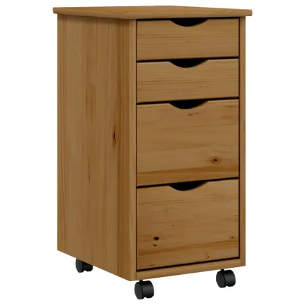 Armoire roulante avec tiroirs MOSS bois de pin marron miel 2
