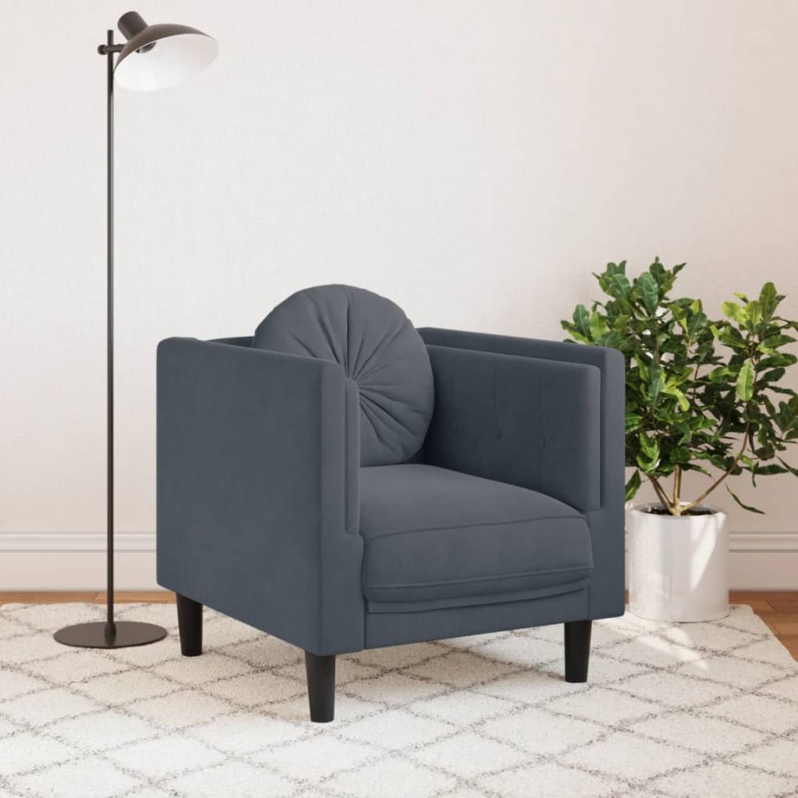 Fauteuil avec coussin gris foncé velours