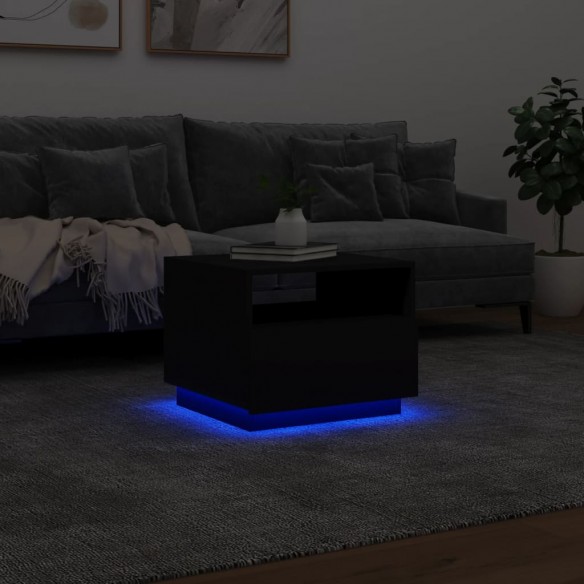 Table basse avec lumières LED noir 50x49x40 cm