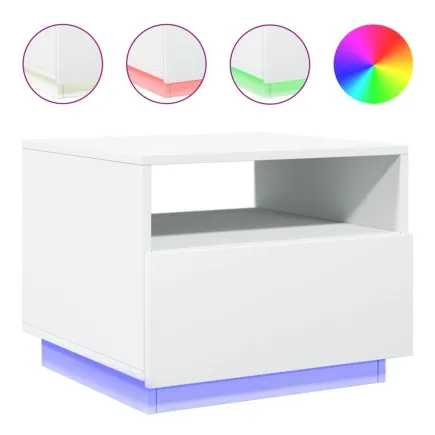 Table basse avec lumières LED blanc 50x49x40 cm 2