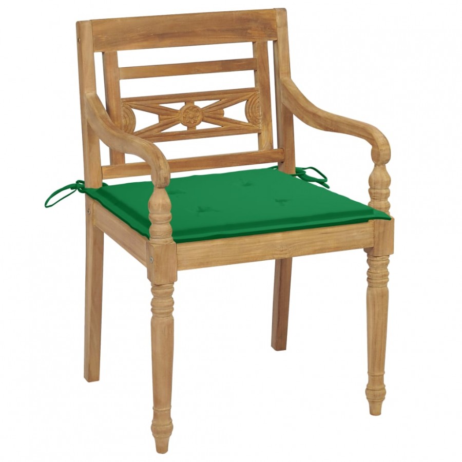 Chaises Batavia 2 pcs avec coussins verts Bois de teck massif
