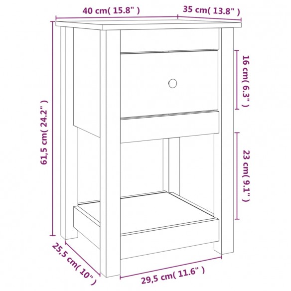 Tables de chevet 2 pcs 40x35x61,5 cm Bois de pin massif