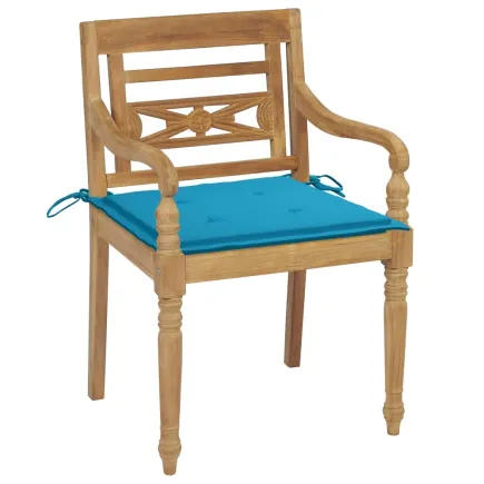 Chaises Batavia 2 pcs avec coussins bleus Bois de teck massif 2