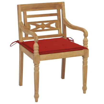 Chaises Batavia 2 pcs avec coussins rouges Bois de teck massif 2