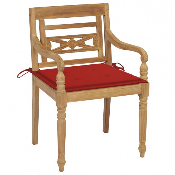 Chaises Batavia 2 pcs avec coussins rouges Bois de teck massif