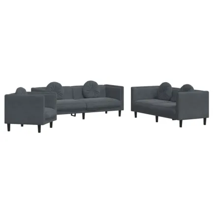 Ensemble de canapés 3 pcs avec coussins gris foncé velours 2
