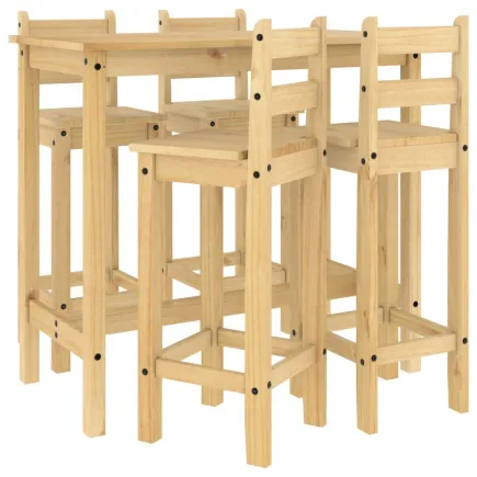 Ensemble de bar 5 pcs Bois de pin massif 2