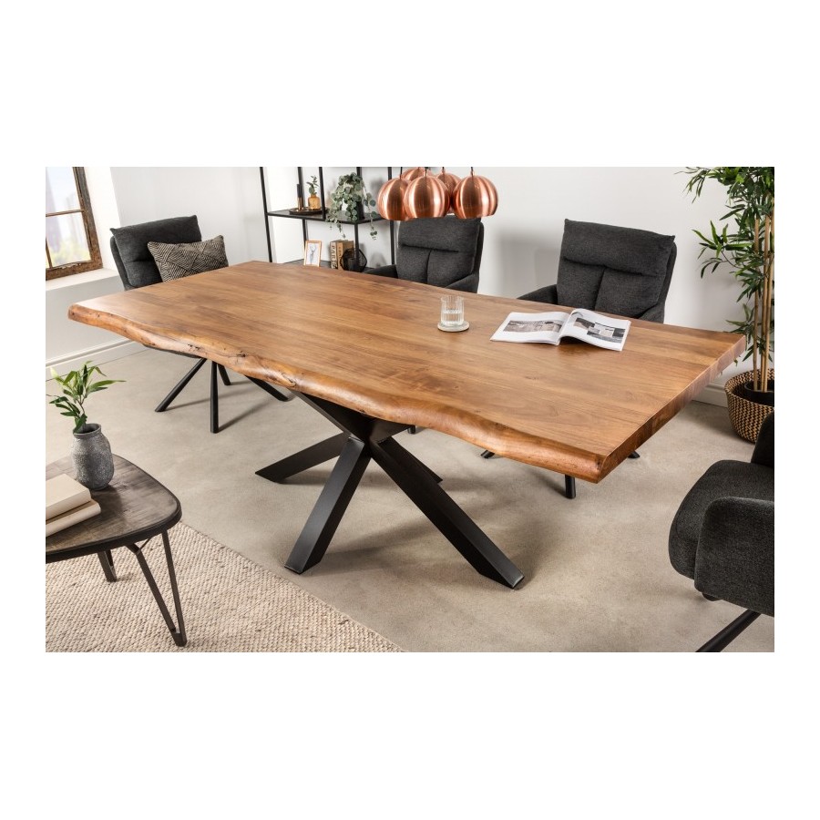 Table en Bois Massif 180cm avec Pieds Mikado en Métal Noir