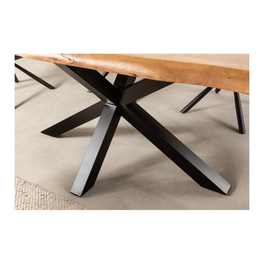 Table en Bois Massif 180cm avec Pieds Mikado en Métal Noir