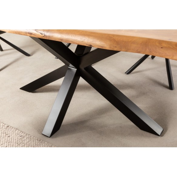 Table en Bois Massif 180cm avec Pieds Mikado en Métal Noir