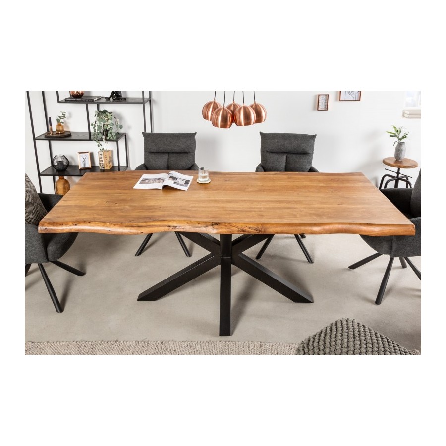 Table en Bois Massif 180cm avec Pieds Mikado en Métal Noir