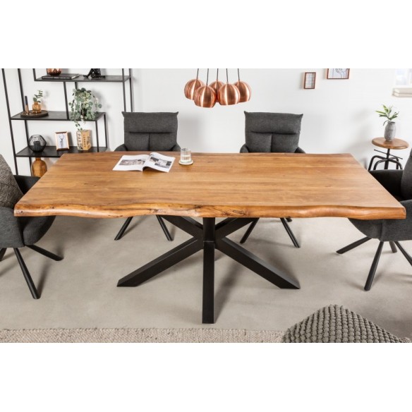 Table en Bois Massif 180cm avec Pieds Mikado en Métal Noir