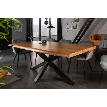 Table en Bois Massif avec Pieds Mikado en Métal Noir 2