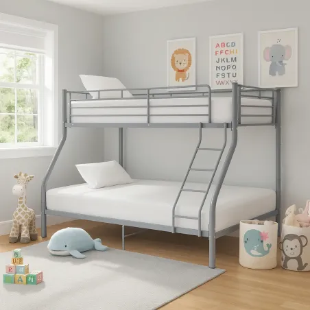Lit Superposé Enfant en Métal Gris – 90x200 / 140x200 cm