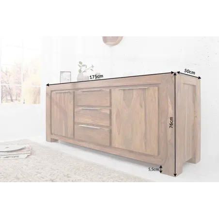 Buffet bas en Bois de Sheesham Massif - Enfilade 2 Portes & 3 Tiroirs
