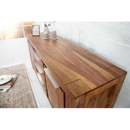 Buffet en Bois Massif Sheesham 180 cm — 2 Portes & 3 Tiroirs, Coloris Naturel