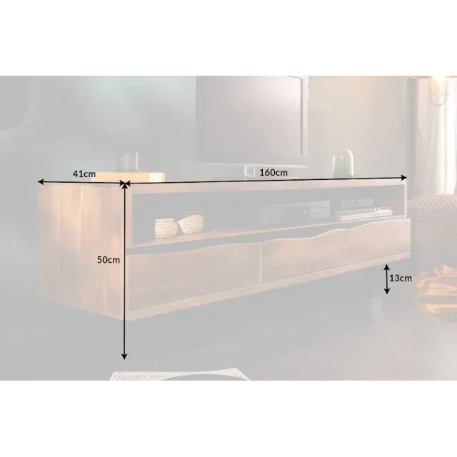 Meuble TV en bois massif d’acacia 160 cm – Design miel et noir avec rangements élégants