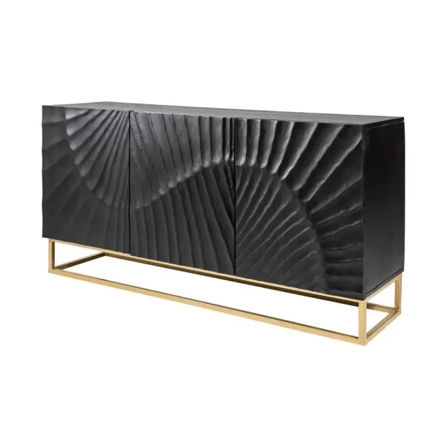Buffet SCORPION 140 cm – Bois massif de manguier noir, sculpté à la main, piètement doré
