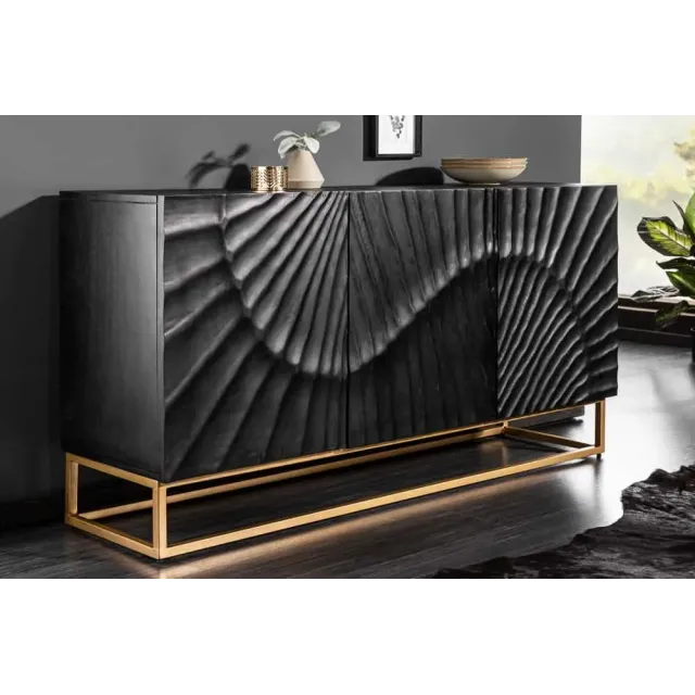 Buffet SCORPION 140 cm – Bois massif de manguier noir, sculpté à la main, piètement doré
