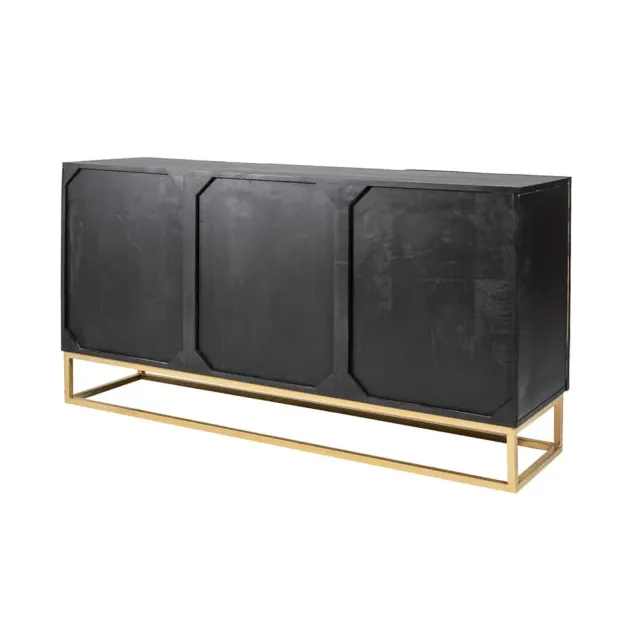 Buffet SCORPION 140 cm – Bois massif de manguier noir, sculpté à la main, piètement doré