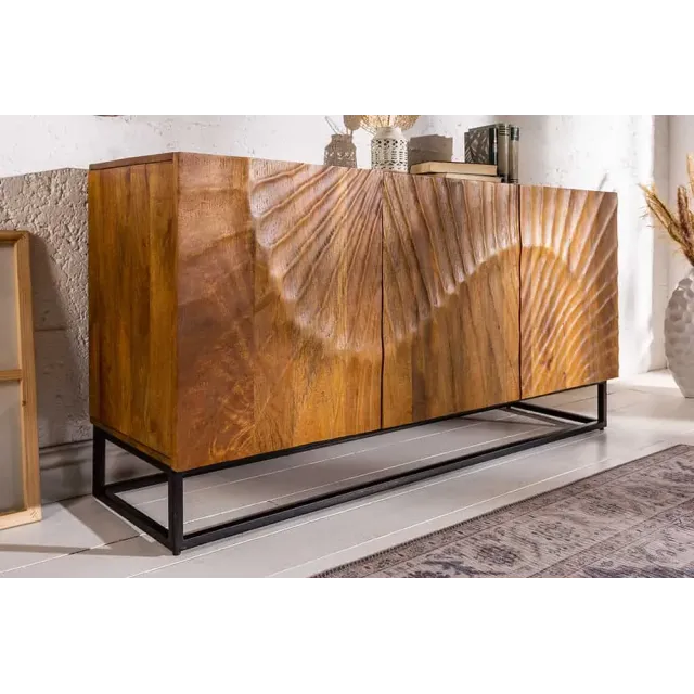 Buffet SCORPION 140 cm – Bois massif de manguier brun sculpté à la main, piètement noir