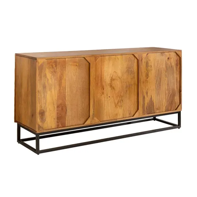 Buffet SCORPION 140 cm – Bois massif de manguier brun sculpté à la main, piètement noir