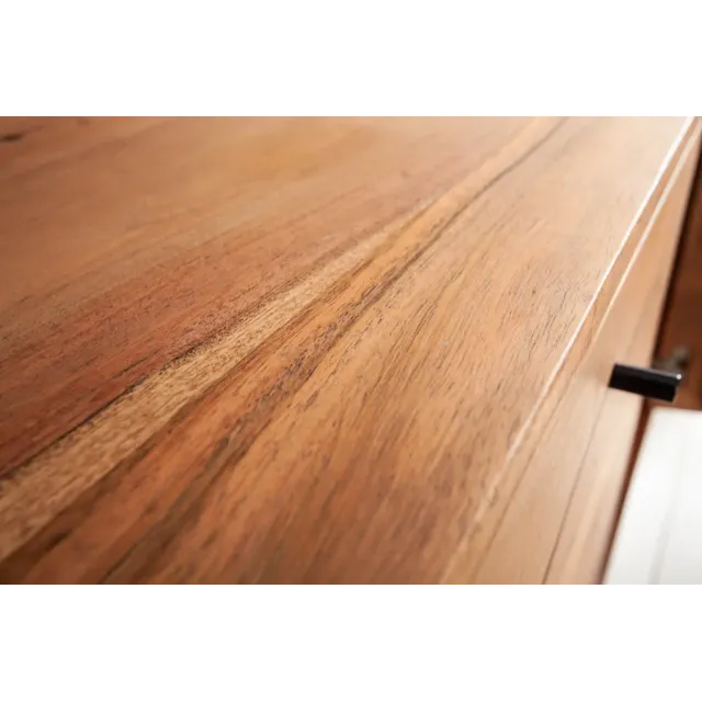 Sideboard en bois massif d’acacia MYSTIC salon – 145 cm, finition naturelle avec design 3D et rangements spacieux