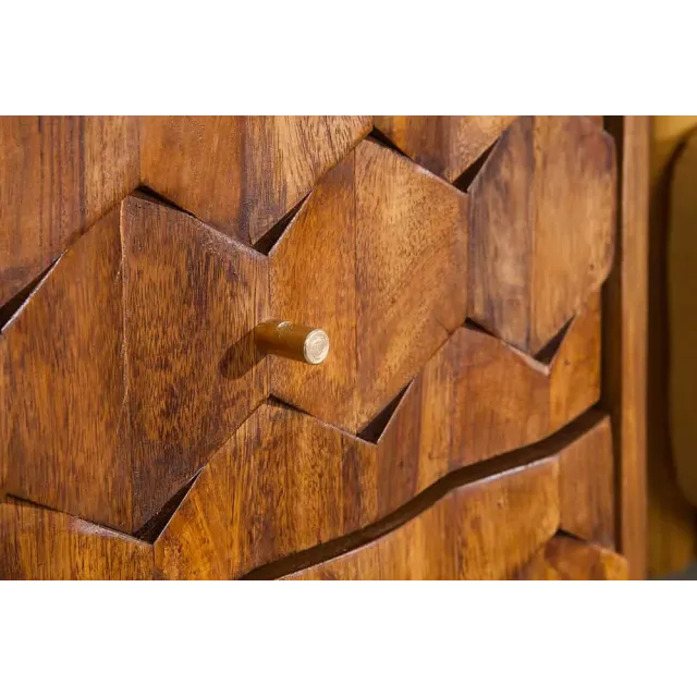 Table d’appoint / chevet en bois massif Sheesham MYSTIC LIVING – 60 cm, finition stone avec surface 3D artisanale